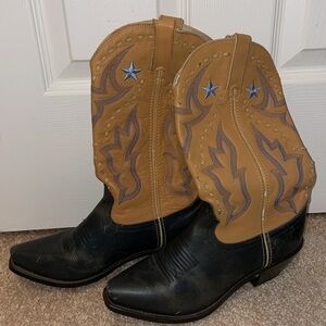Men’s Durango Western Rodeo Leather Cowboy Boots Flame Star Stitching